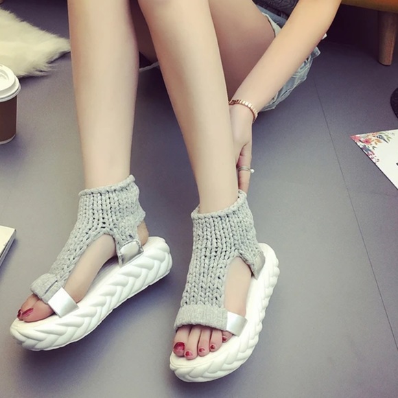Knit Platform Sandal Crochet Shoes Gladiator Wedge Woven Boho Anthro Free People - Picture 7 of 9
